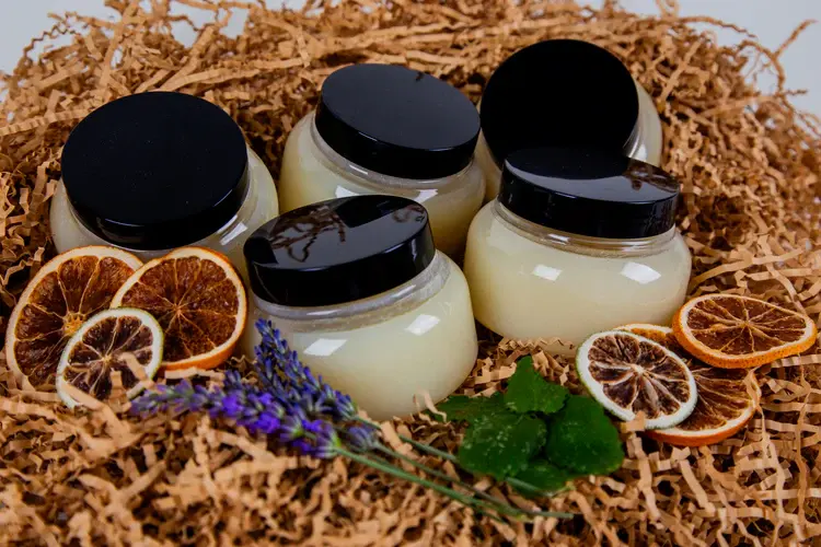 Precyse By Nature sugar scrub jars with embossed lids